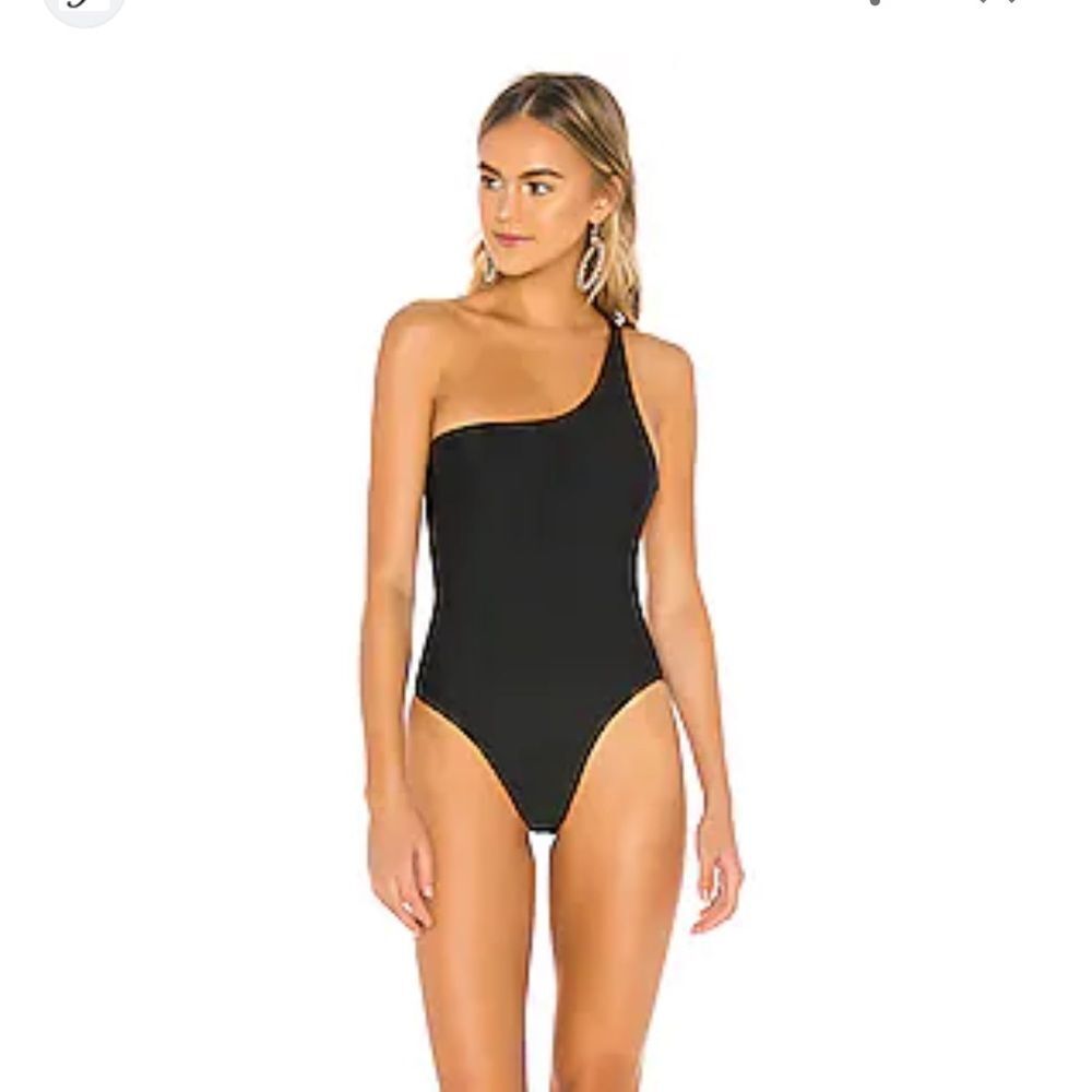 Lovers + Friends Mercedes One Piece Swimsuit Black One Shoulder Sz L | Sexy Swim